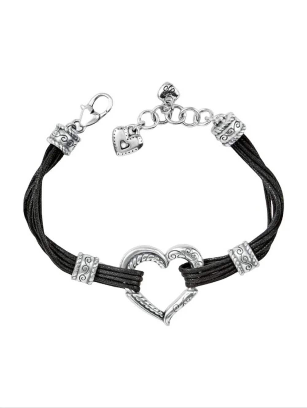 Brighton Open Heart Silver‎ and Black Multi Strand Heart Bracelet